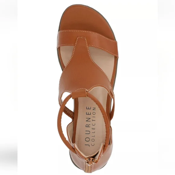 Journee Collection Trayle Wedge Sandal Brown 8.5 - Picture 4 of 12